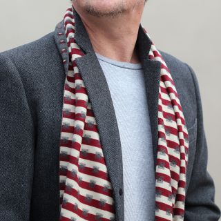 Grey & Red Mix Gents Scarf with Squares & Stripes by Peace of Mind